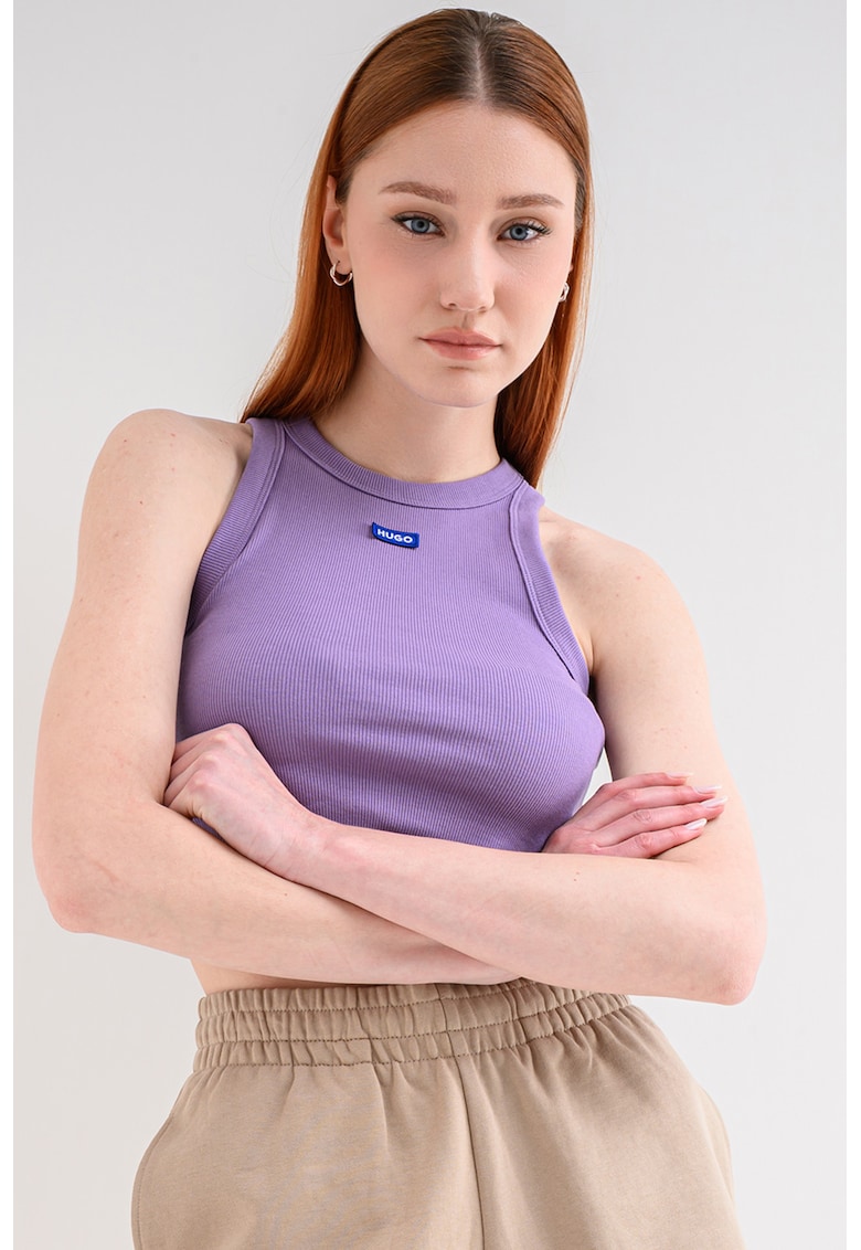 Top crop striat cu detaliu logo - Ametist