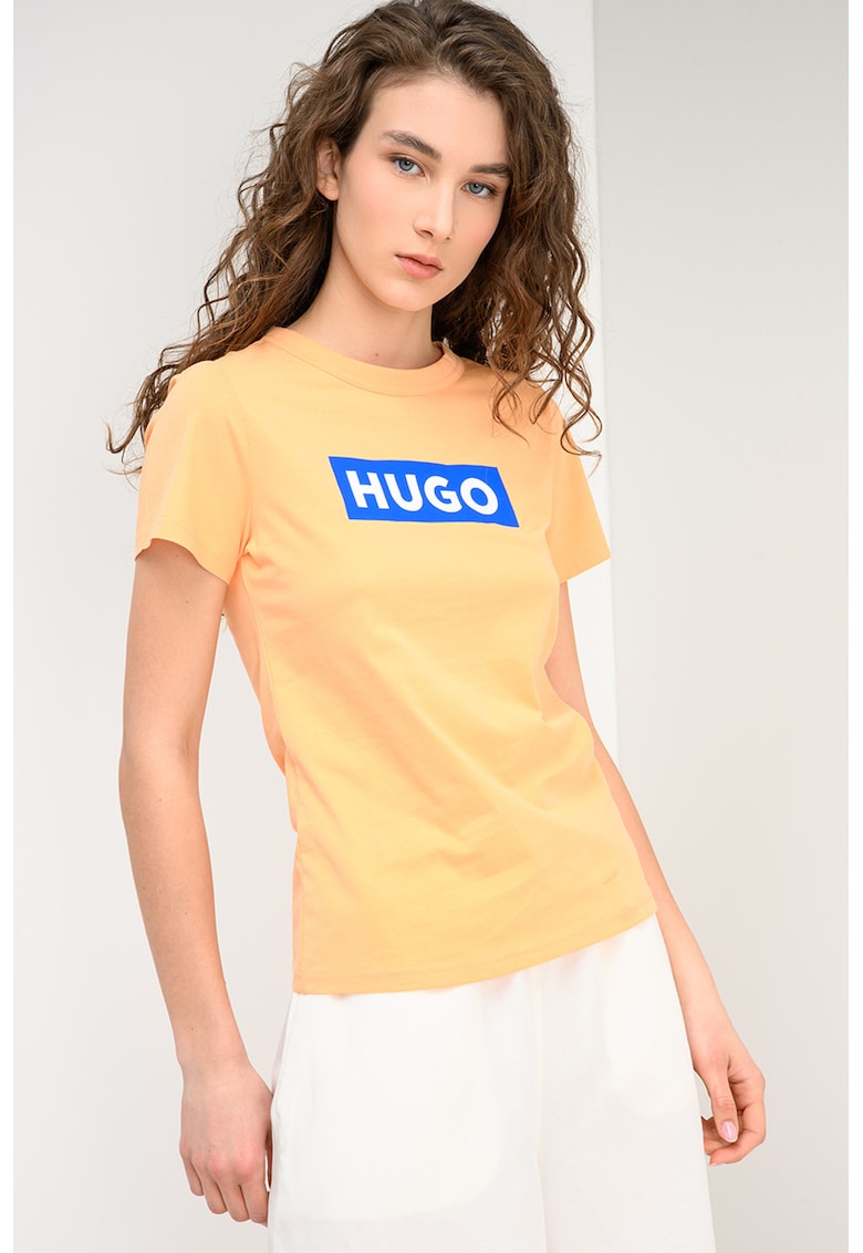 Tricou slim fit cu banda logo - Portocaliu/Albastru royal