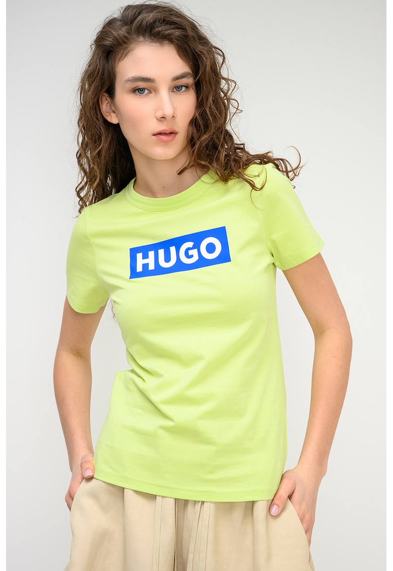 Tricou slim fit cu banda logo - Albastru royal/Verde fistic