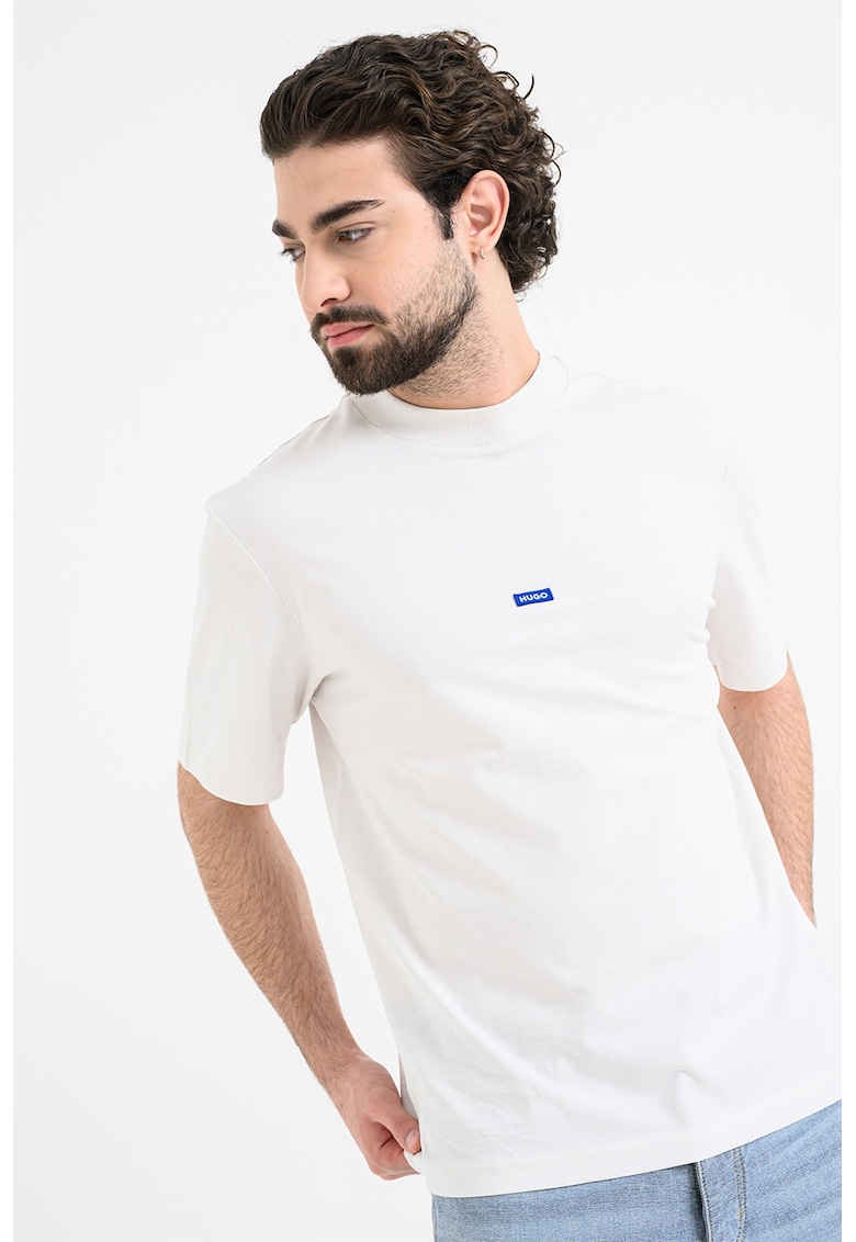 Tricou cu decolteu la baza gatului si logo Nieros - Alb fildes