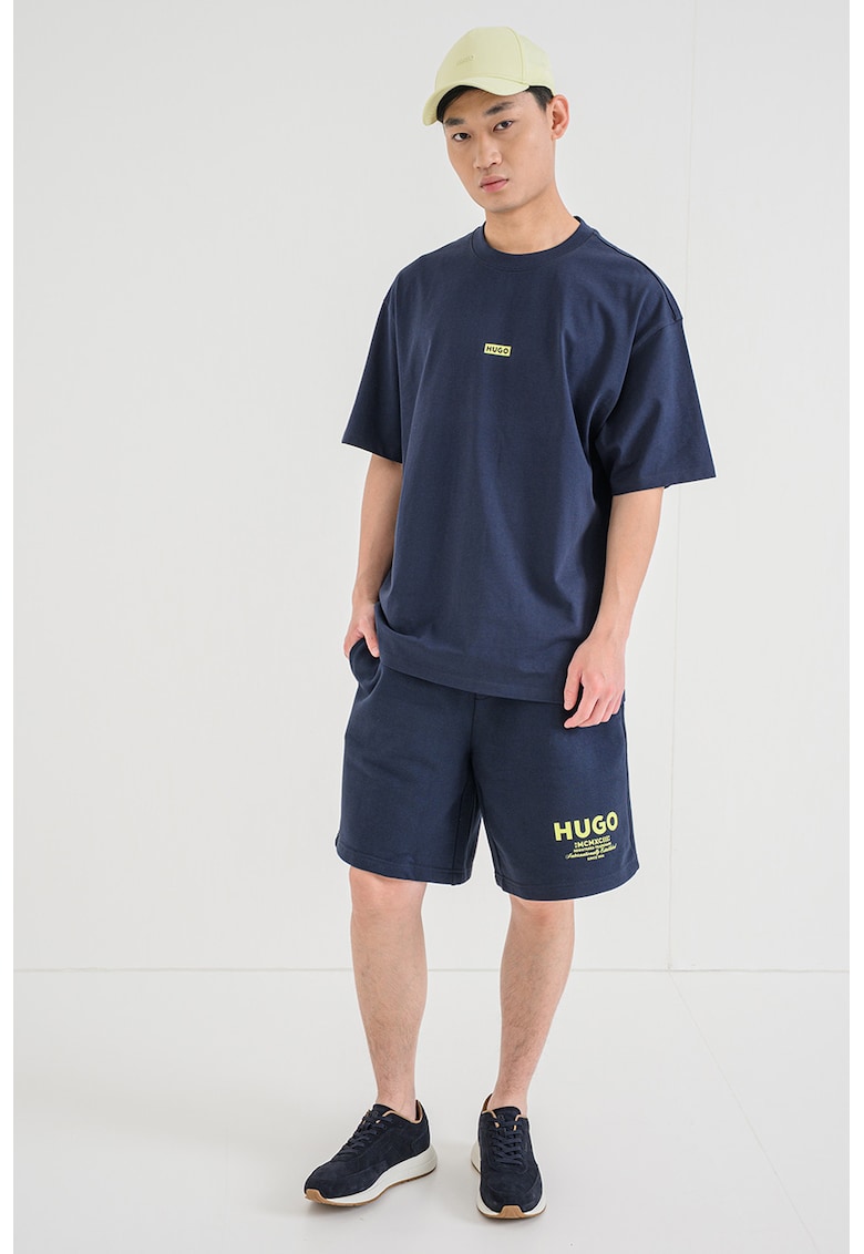 Tricou de bumbac cu logo Nalono - Galben/Albastru ultramarin