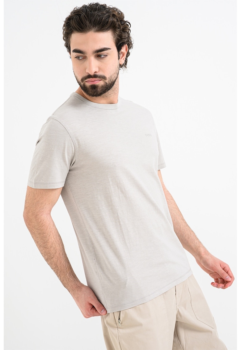 Tricou slim fit din bumbac Tegood - Gri/Alb murdar