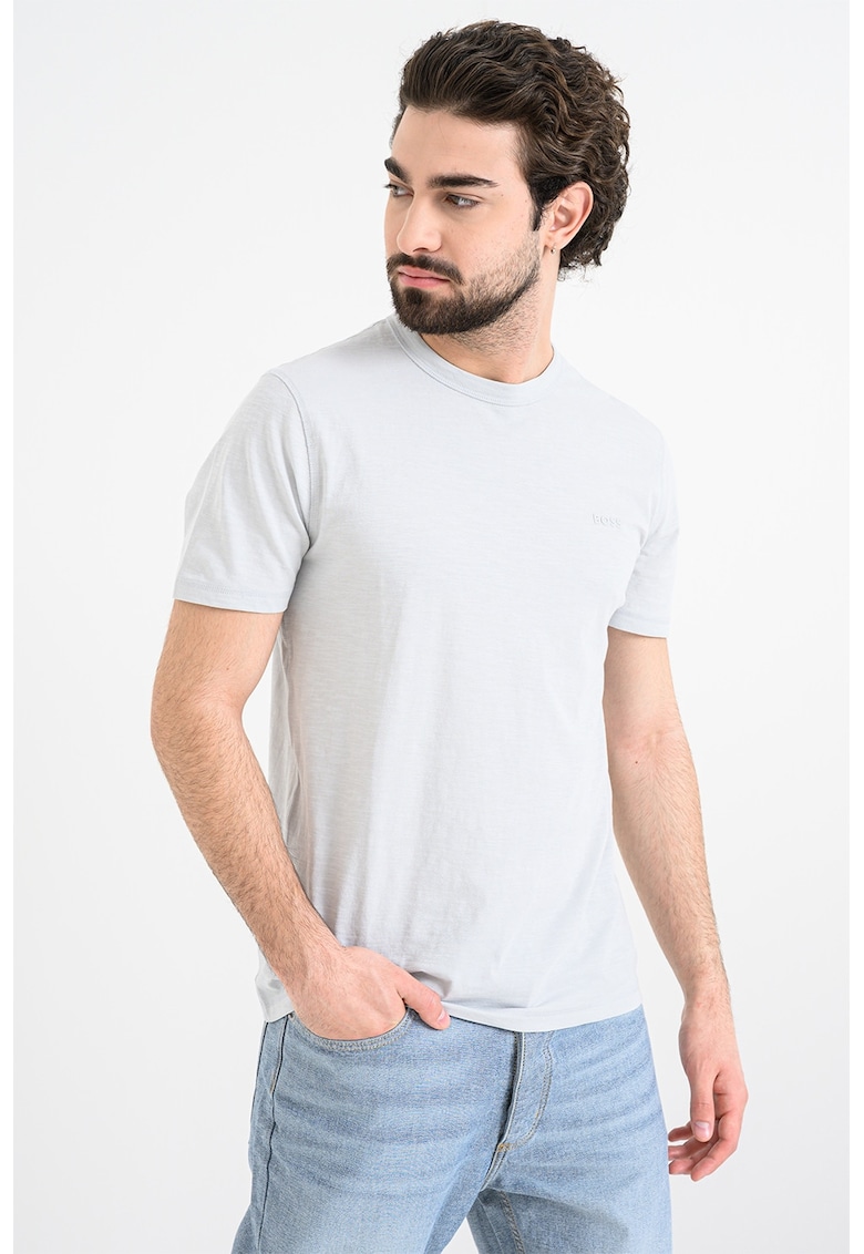 Tricou slim fit din bumbac Tegood - Gri deschis melange