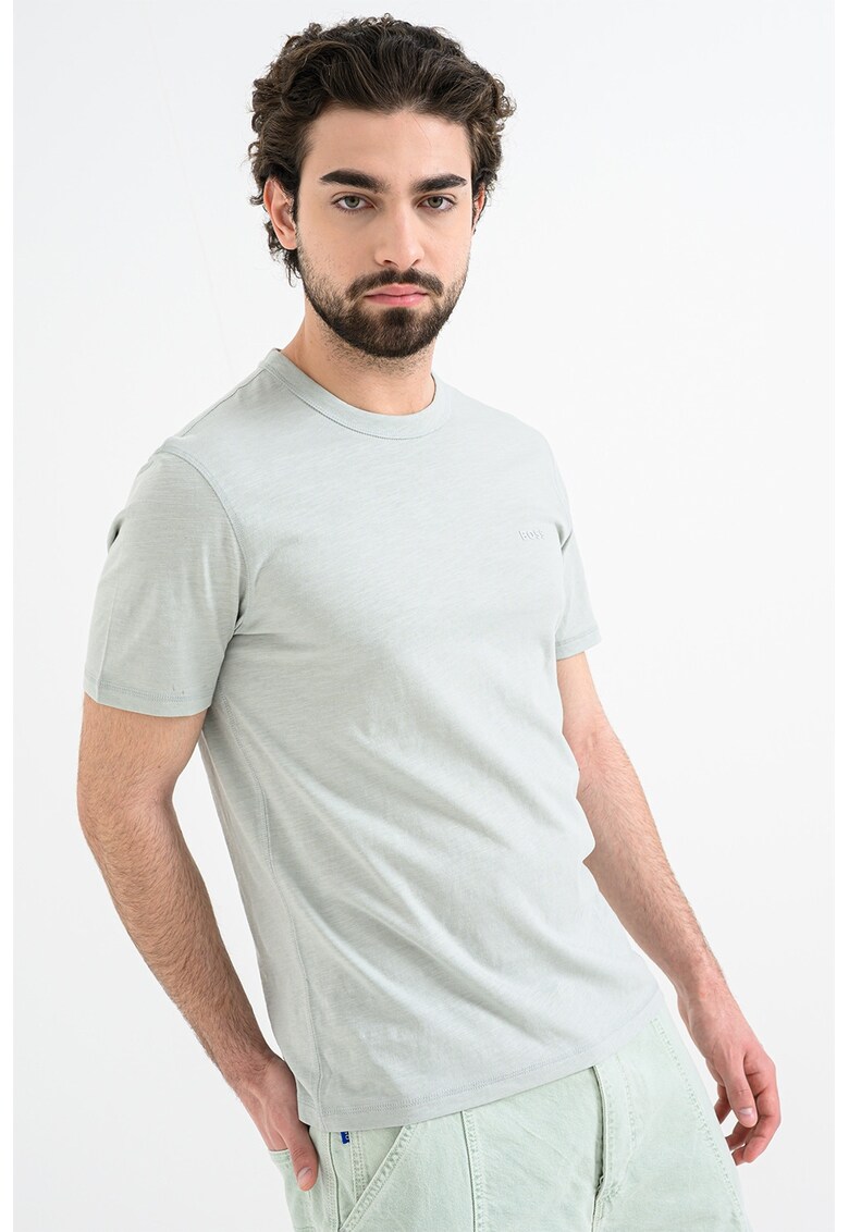 Tricou slim fit din bumbac Tegood - Verde/Verde pal