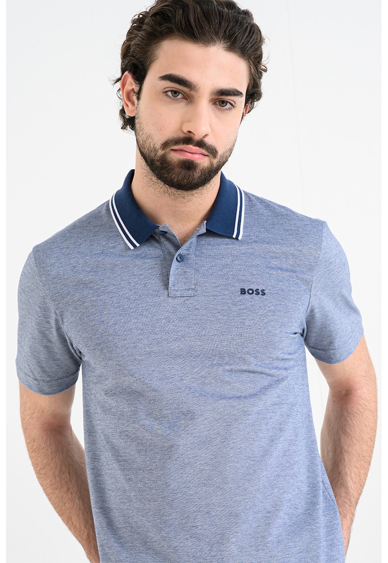Tricou polo relaxed fit Peoxford - Alb/Albastru inchis melange
