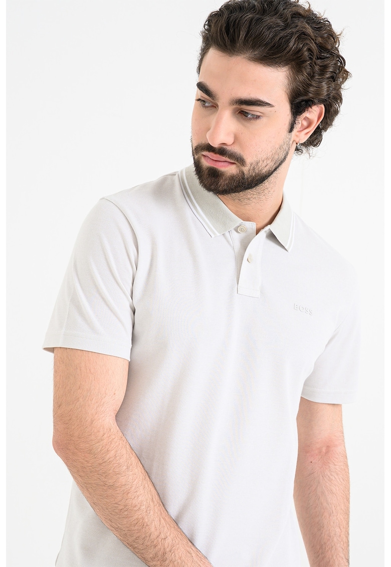 Tricou polo relaxed fit Peoxford - Alb/Bej deschis