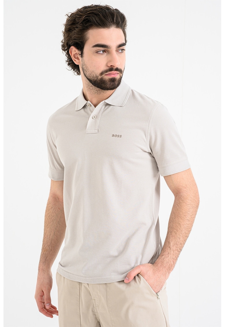 Tricou polo de bumbac pique Prime - Gri deschis