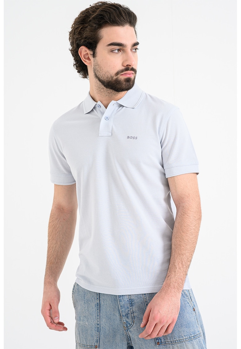 Tricou polo de bumbac pique Prime - Albastru glaciar