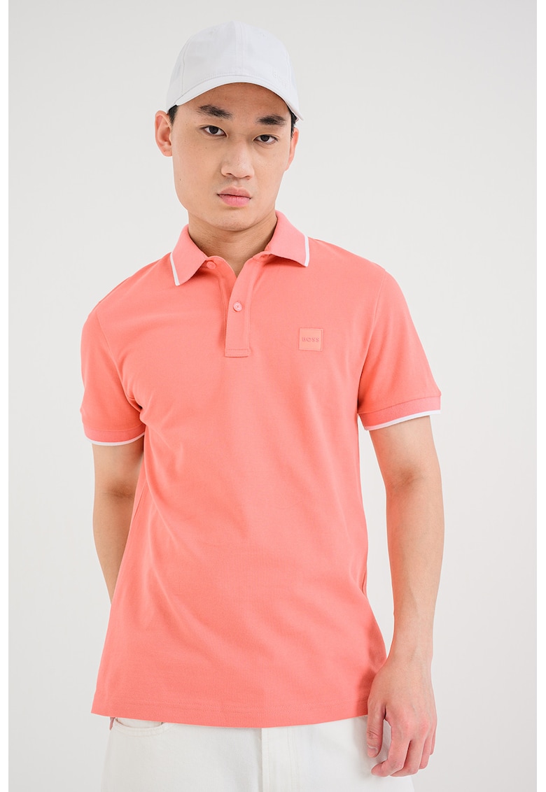 Tricou polo slim fit Passertip - Alb/Coral