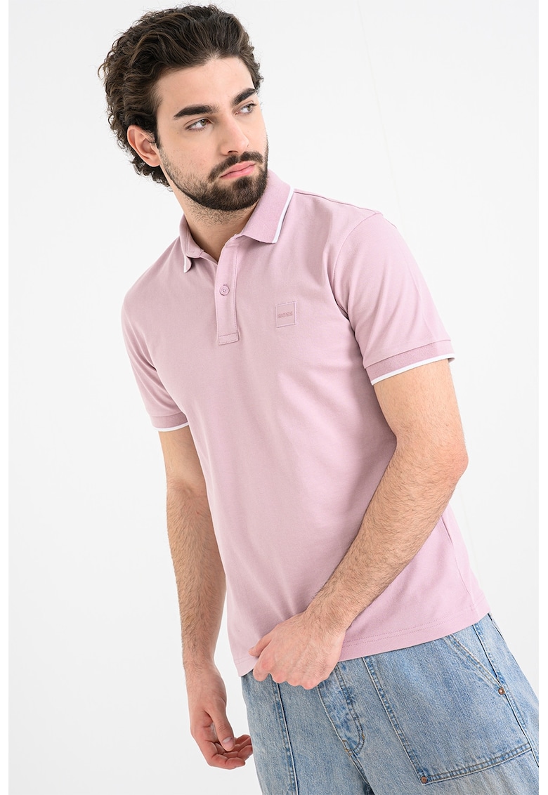 Tricou polo slim fit Passertip - Alb/Lila