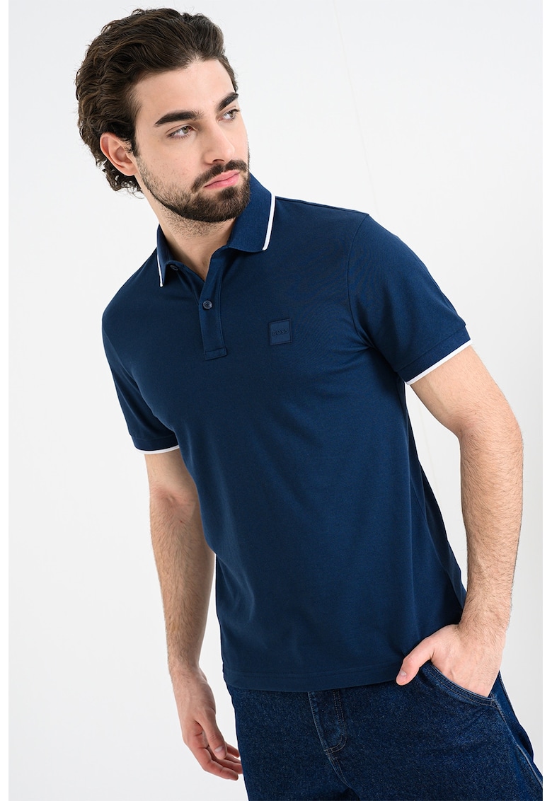 Tricou polo slim fit Passertip - Alb optic/Bleumarin