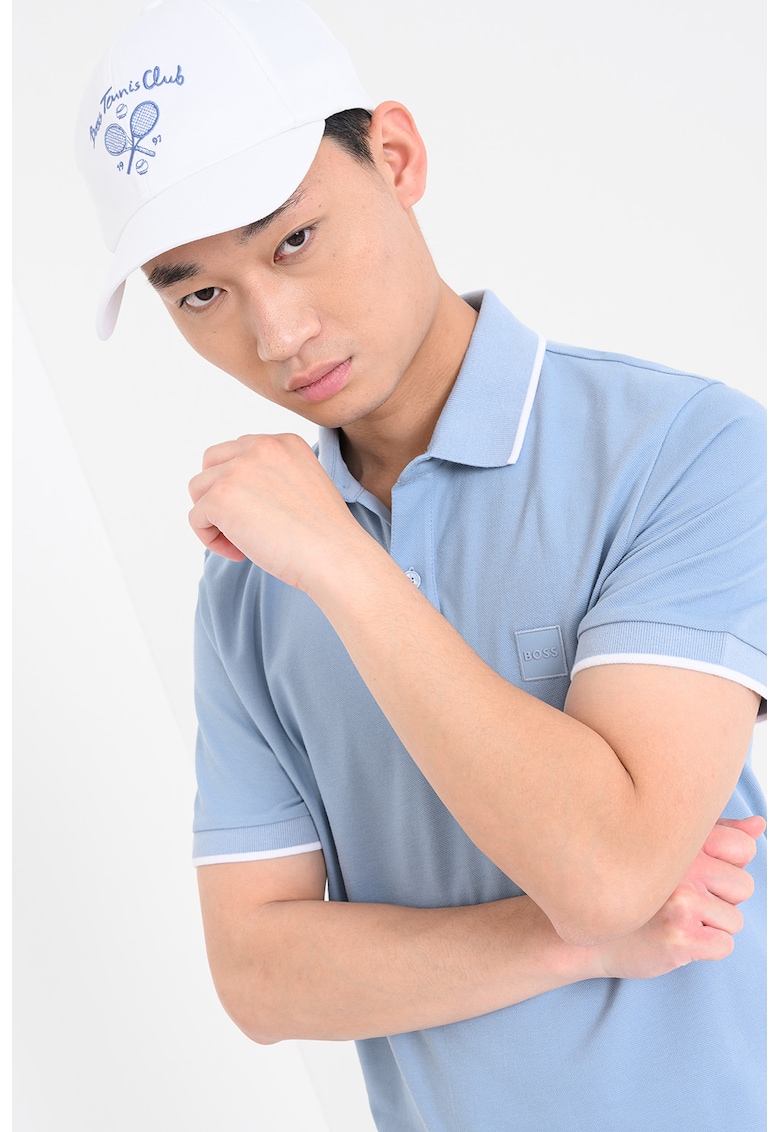 Tricou polo slim fit Passertip - Alb/Albastru pastel