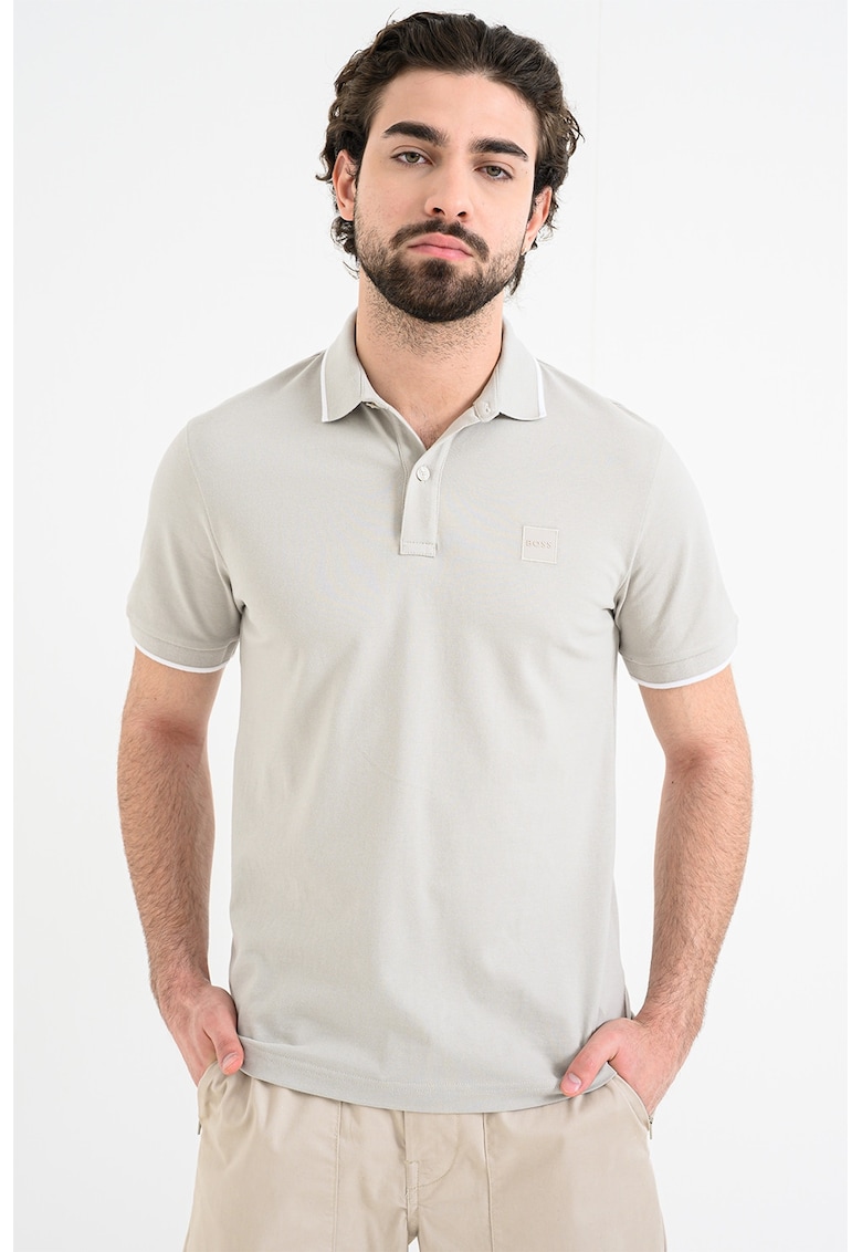 Tricou polo slim fit Passertip - Maro taupe deschis/Alb optic