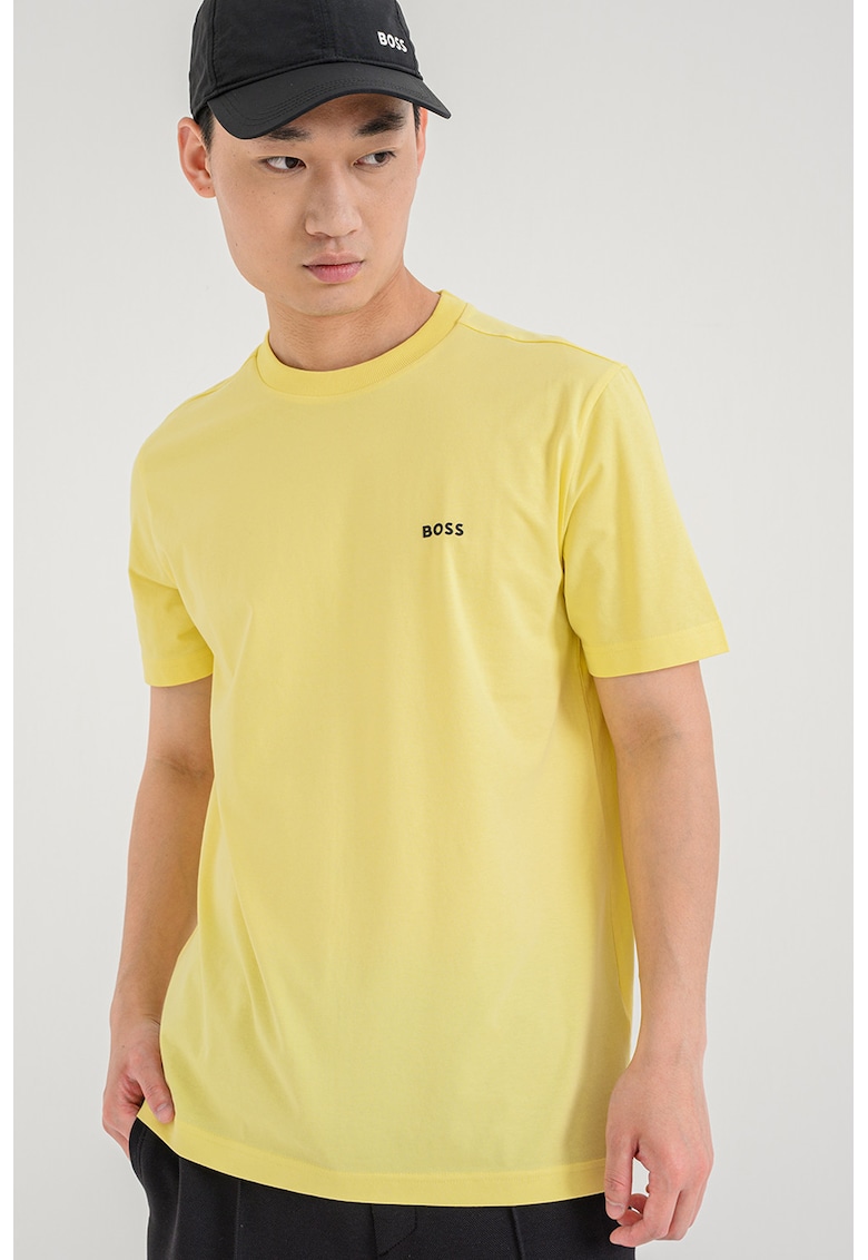 Tricou cu decolteu la baza gatului - Negru/Galben sofran