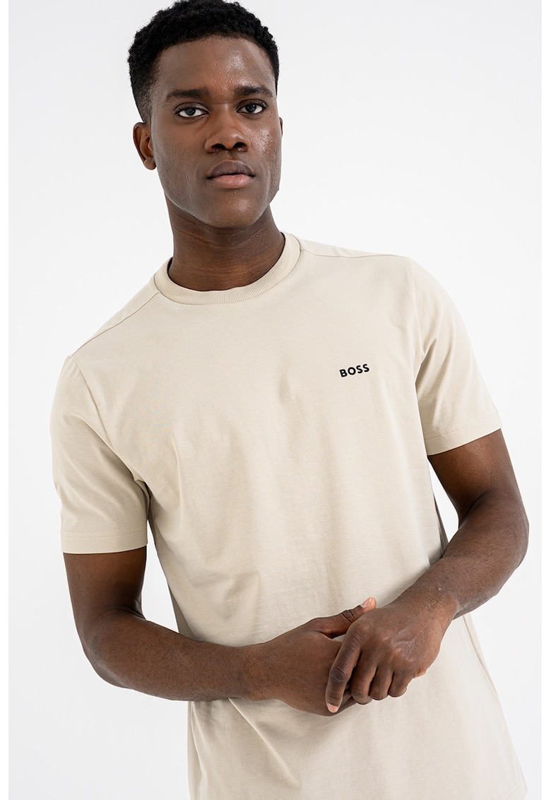 Tricou cu logo discret si decolteu la baza gatului - Bej