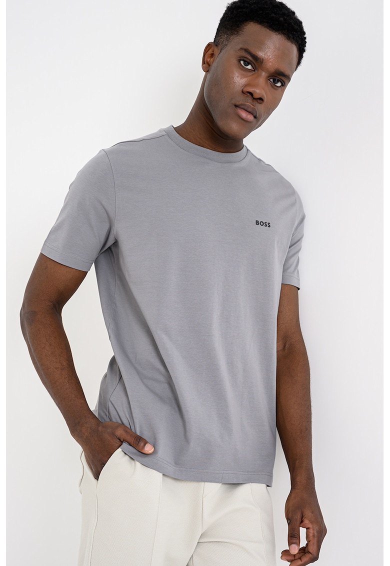 Tricou cu logo discret si decolteu la baza gatului - Maro/Maro taupe