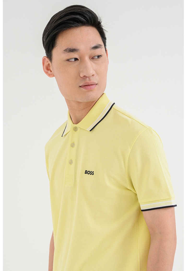 Tricou polo cu logo - Alb/Negru/Galben pai