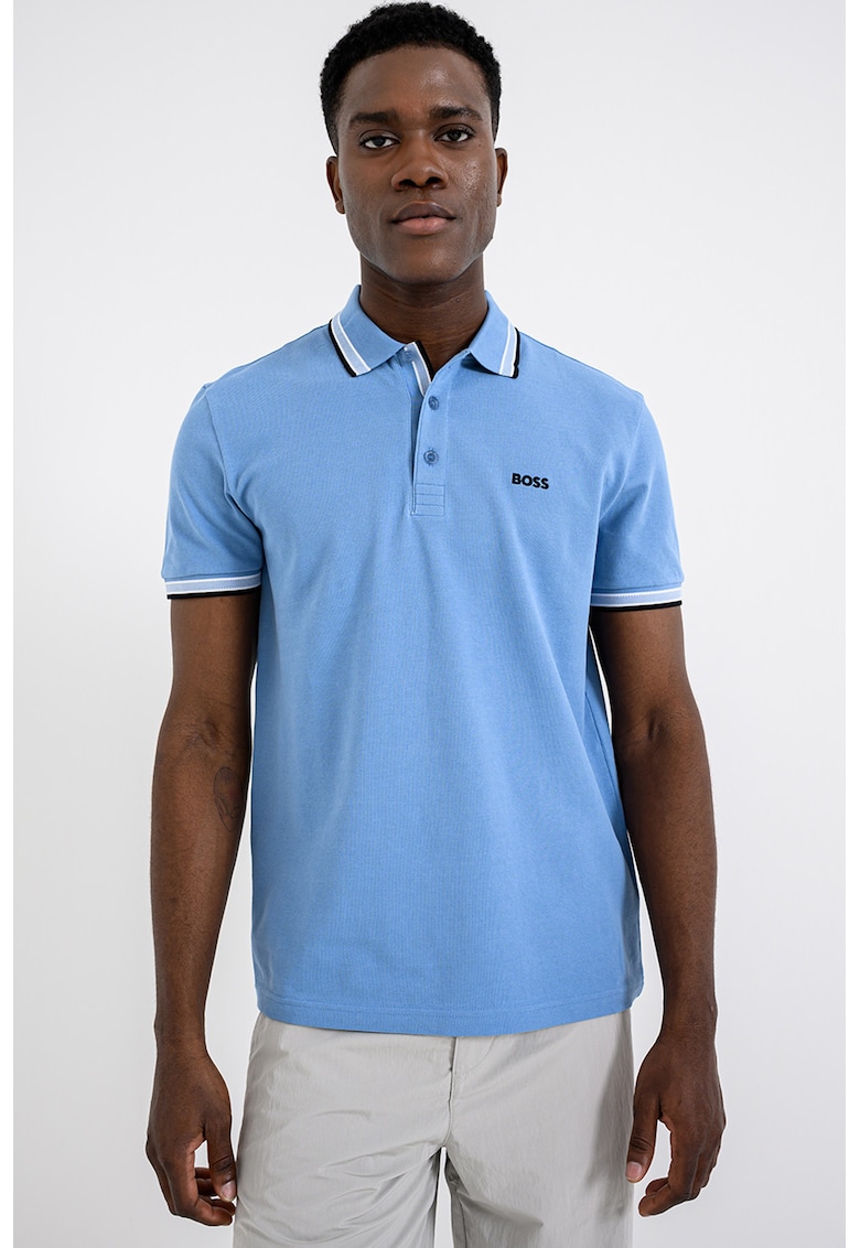 Tricou polo regular fit din bumbac pique cu margini contrastante Paddy - Albastru lavanda