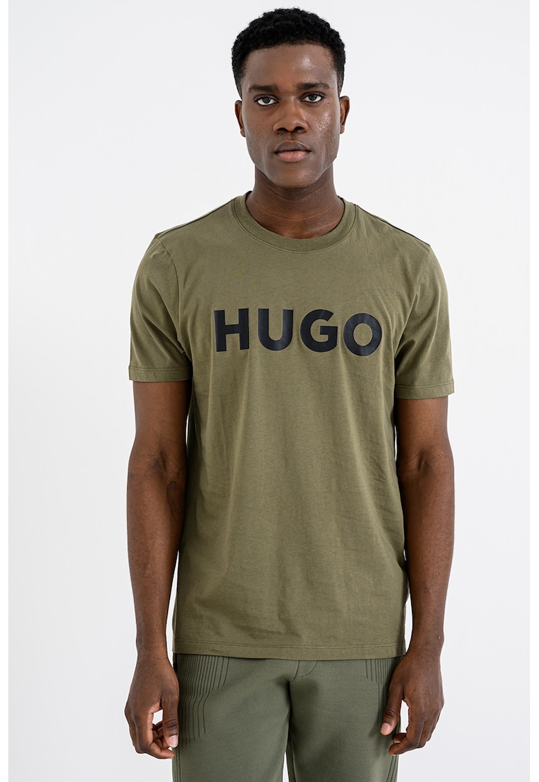 Tricou regular fit cu logo cauciucat Dulivio - Negru/Kaki inchis