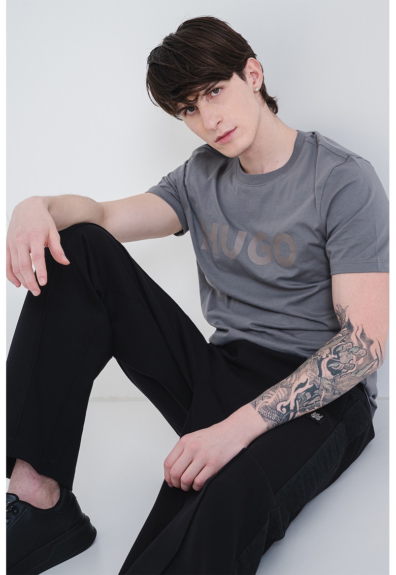 Tricou regular fit cu logo cauciucat Dulivio - Gri inchis