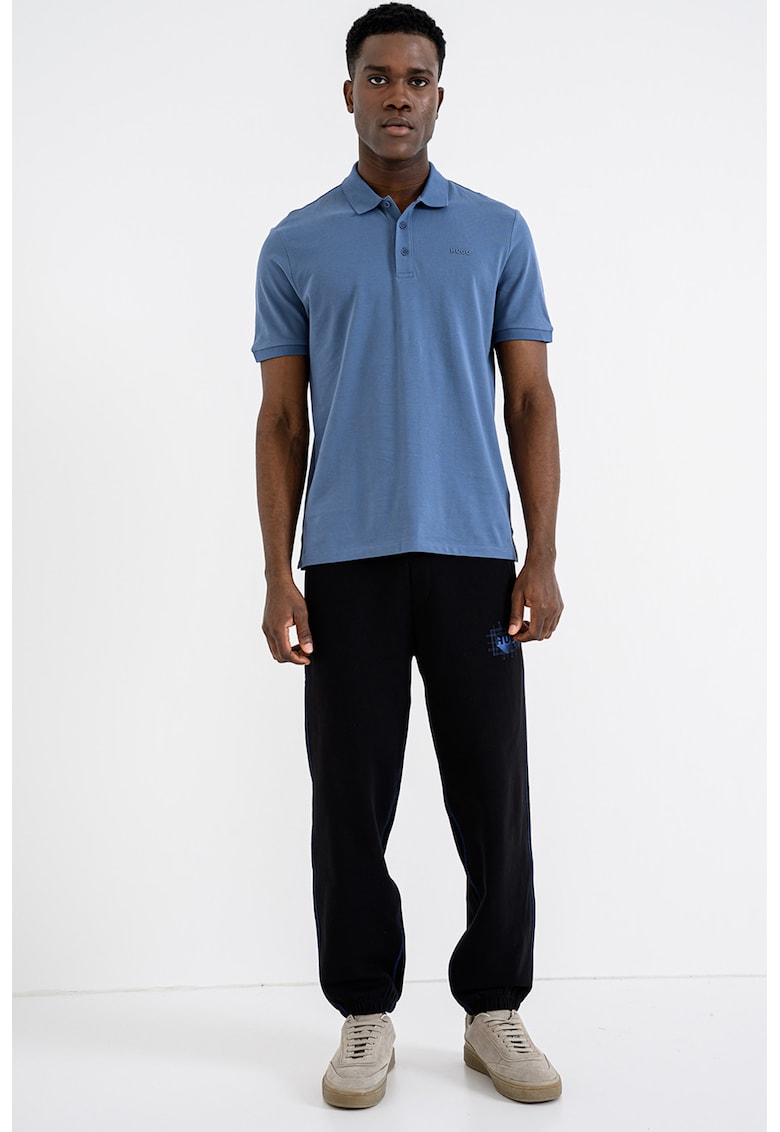 Tricou polo din bumbac pique Donos - Albastru prafuit/Albastru