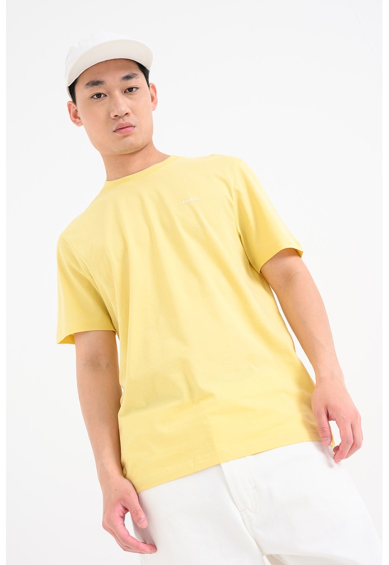 Tricou cu decolteu la baza gatului - Alb/Galben pai