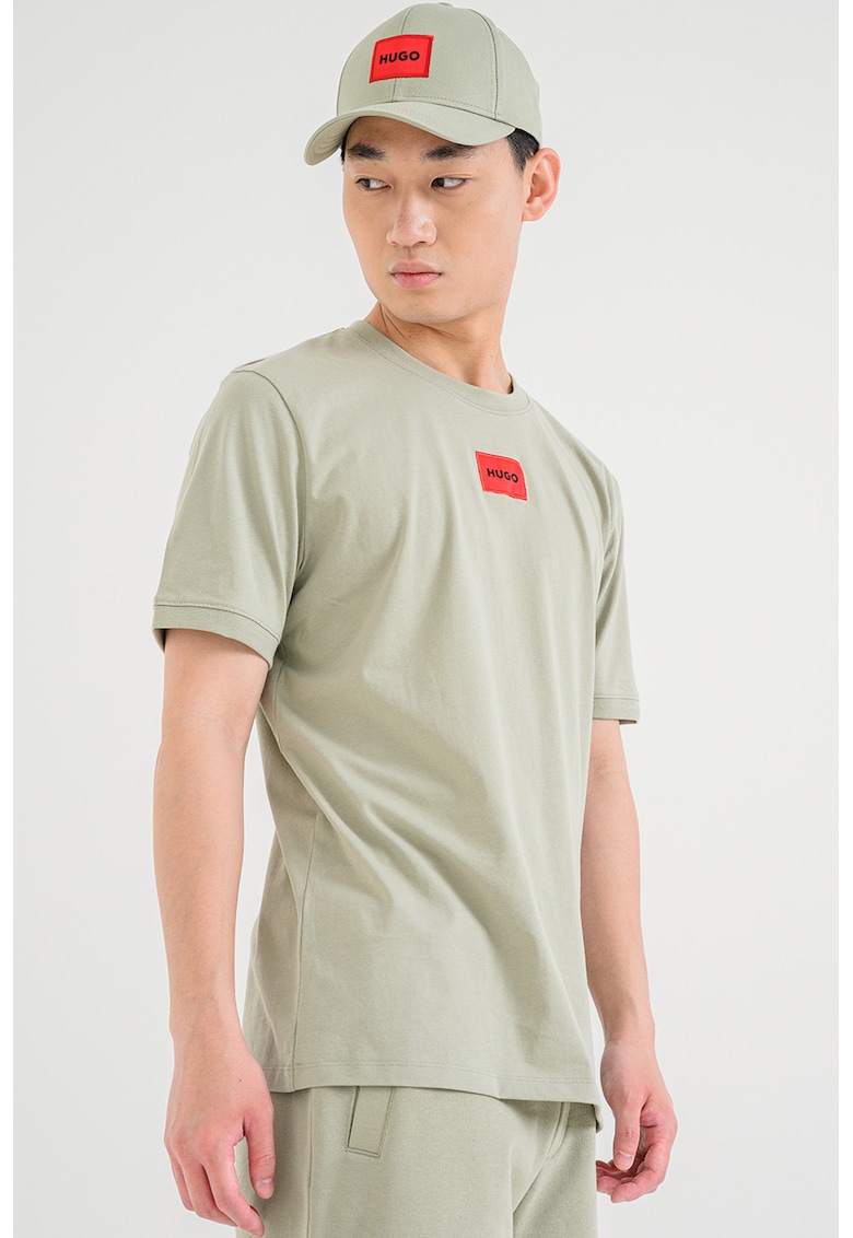 Tricou cu decolteu rotund si logo - Sage Green