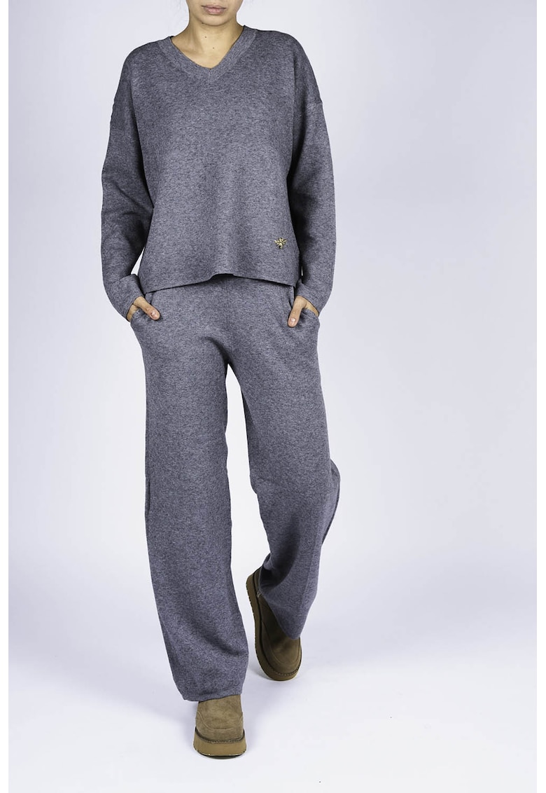 Compleu casual gri inchis din modal cu funda detasabila