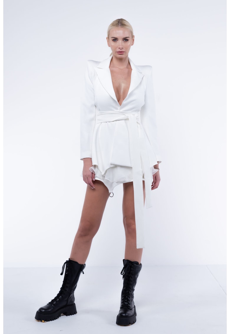 Fusta mini cu volane din matase si inele metalice White