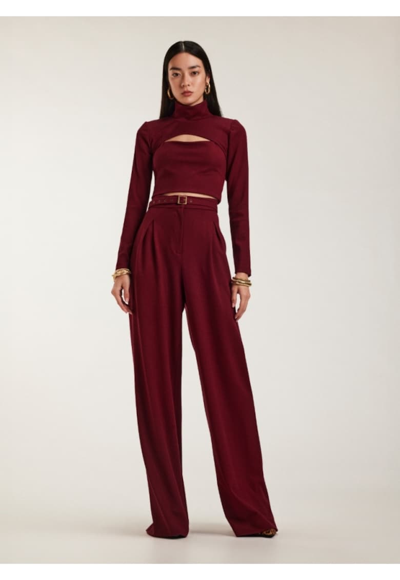 Set de bluza - top si pantaloni - 3 piese - Rosu bordo mat