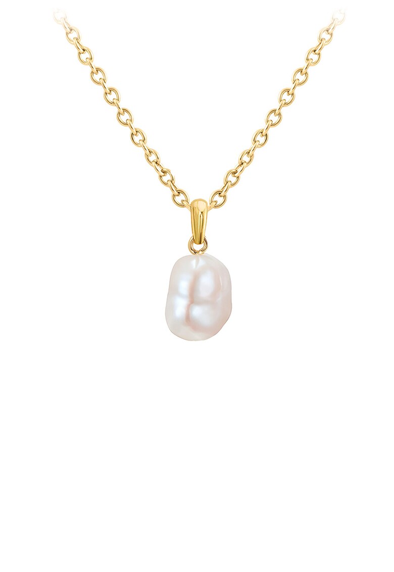 Colier de otel inoxidabil placat cu aur de 18K cu perla - Alb/Auriu