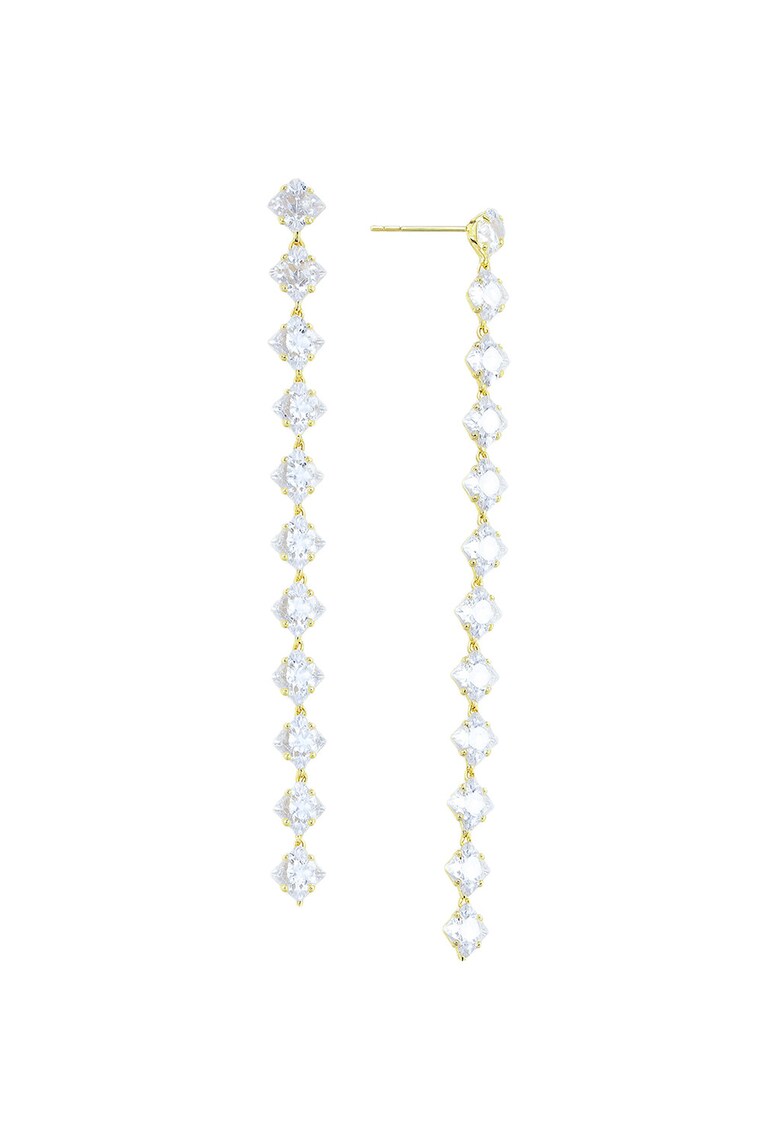 Cercei drop placati cu aur de 18K cu zirconia - Auriu/Argintiu
