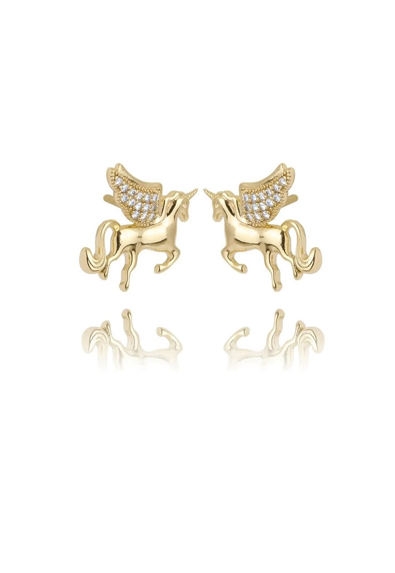 Cercei cu tija - in forma de unicorn - placati cu aur de 18K cu zirconia - Auriu/Argintiu