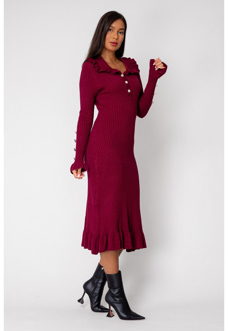 Rochie lunga tricotata Burdundy 18442 - Visiniu