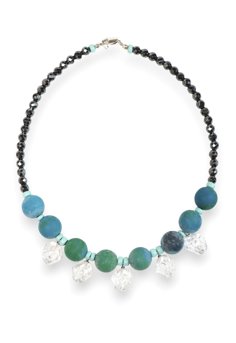 Dora Lazarof Colier cu hematite si margele de chrysocolla - Gri antracit