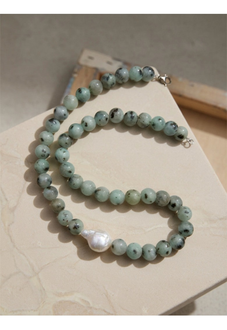 SOL Jewelry Colier cu Jasp si perla de cultura N1