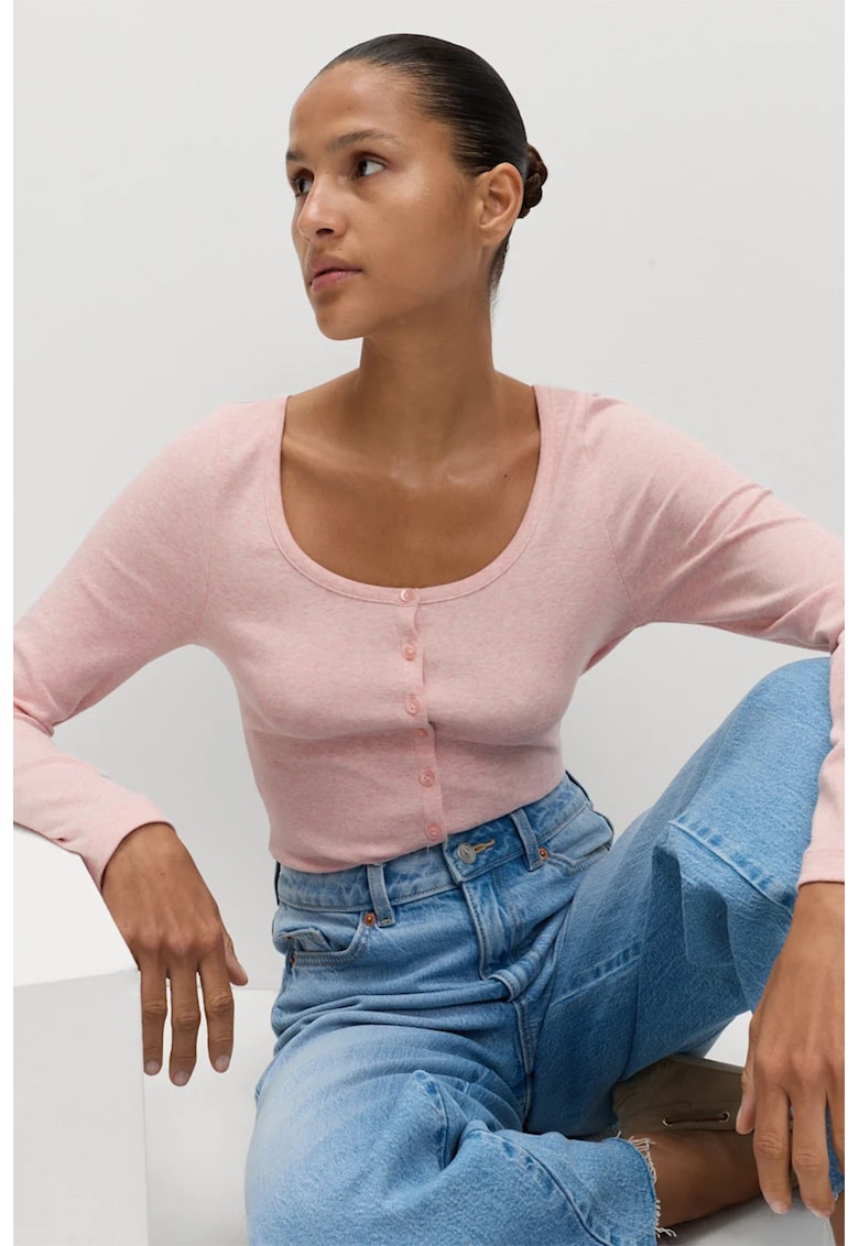 Cardigan din amestec de bumbac cu nasturi - Roz pastel