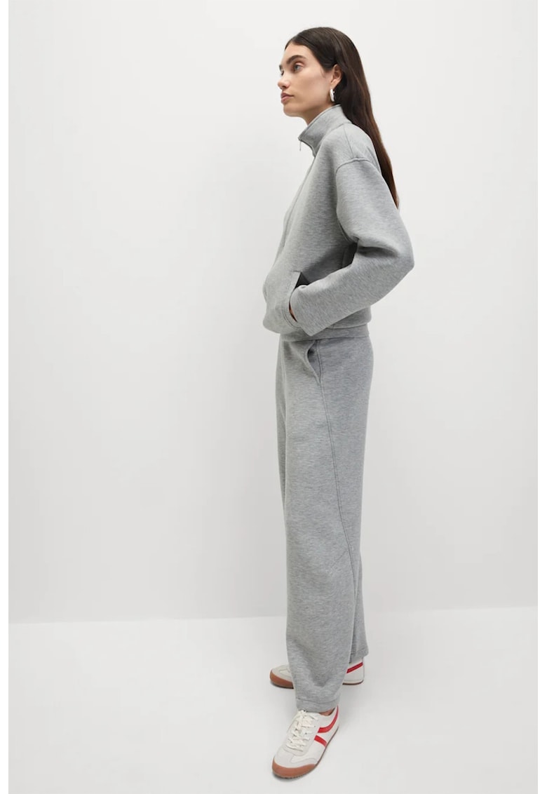 Bluza de trening cu buzunare laterale si fermoar - Gri deschis