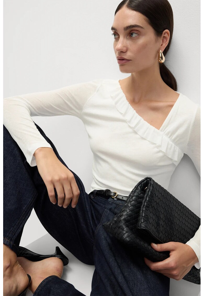 Bluza cu model uni si volane - Alb optic