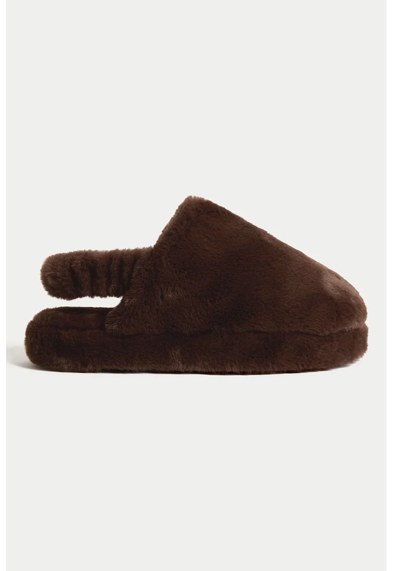 Marks Spencer Papuci de casa slingback din blana sintetica - Maro inchis