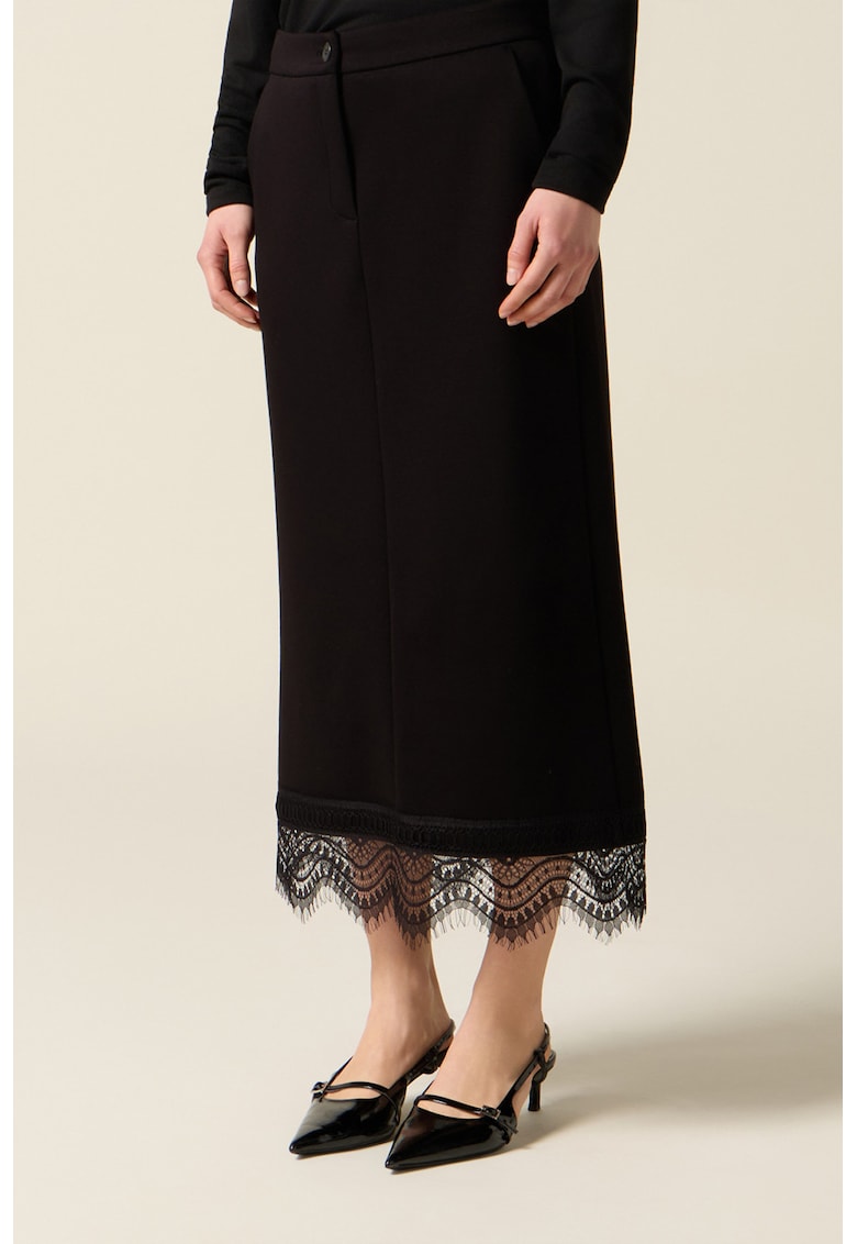 Fusta midi cu terminatie de dantela - Negru