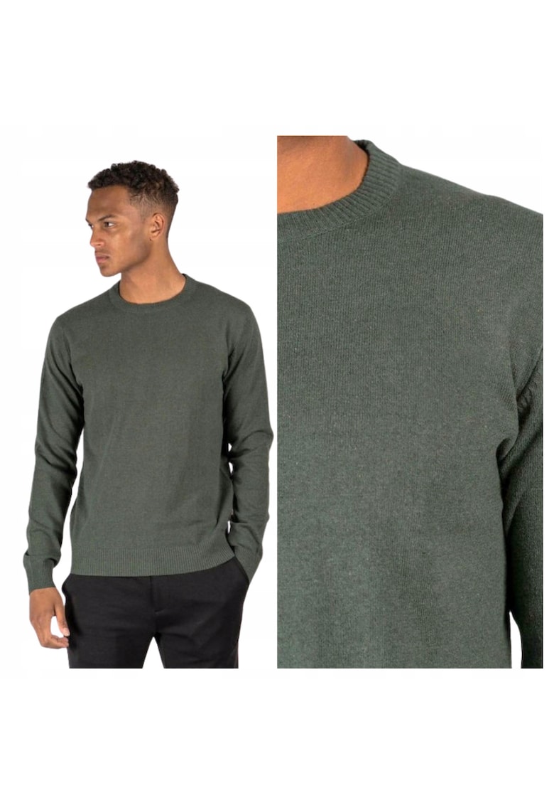 Pulover Barbati - Strik Dustin - Regular Fit - Maneci Lungi - 70% Bumbac - 30% Poliester - Fara Inchidere - Design Simplu - Fara Buzunare - Verde
