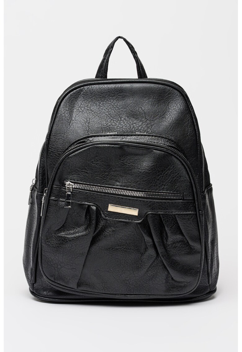 Rucsac de piele ecologica cu buzunare cu fermoar - Negru