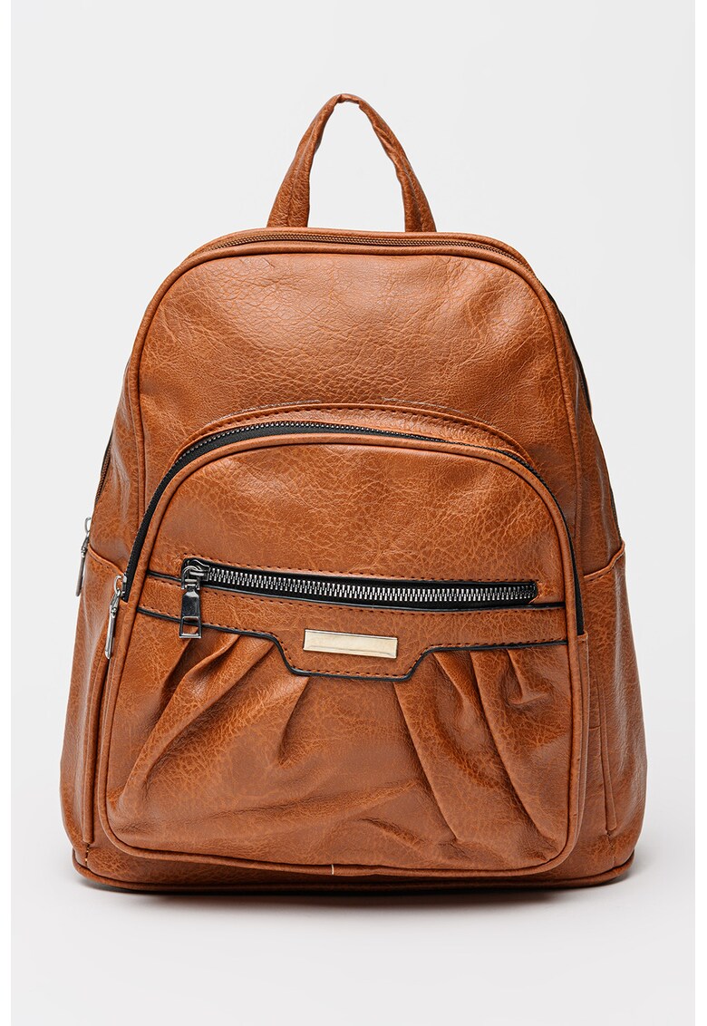 Rucsac de piele ecologica cu buzunare cu fermoar - Maro scortisoara