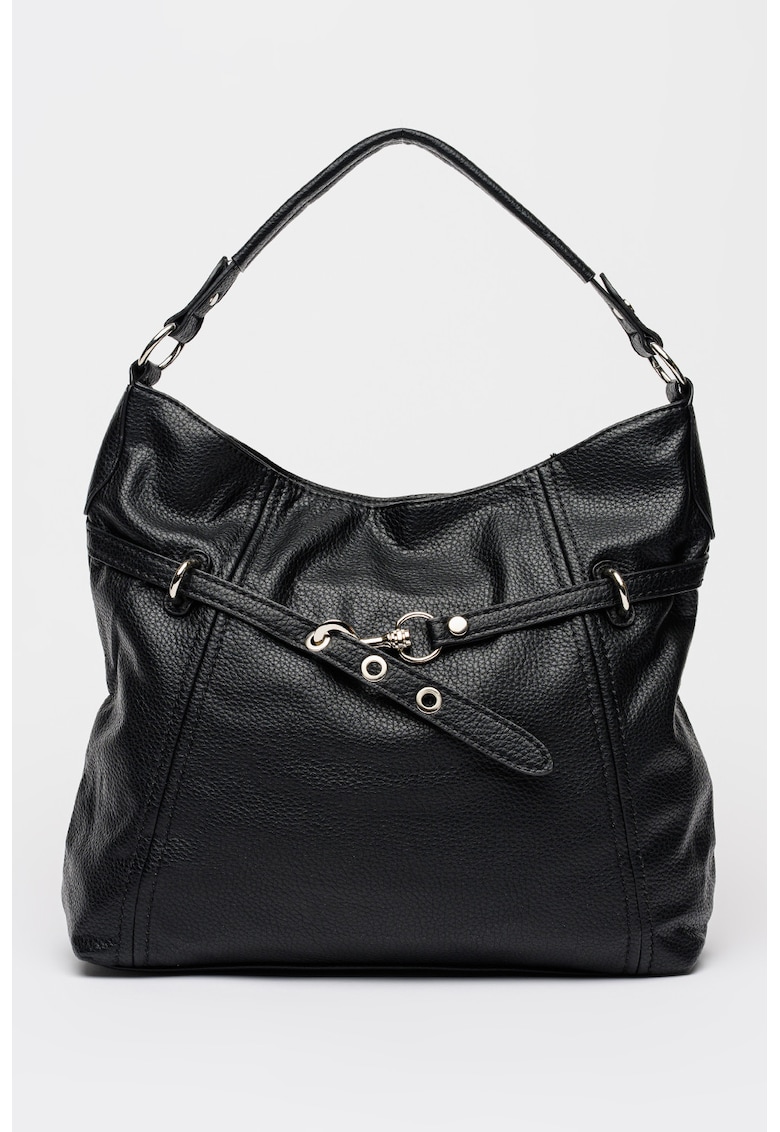 Geanta de piele ecologica cu bareta de umar si aspect texturat - Negru