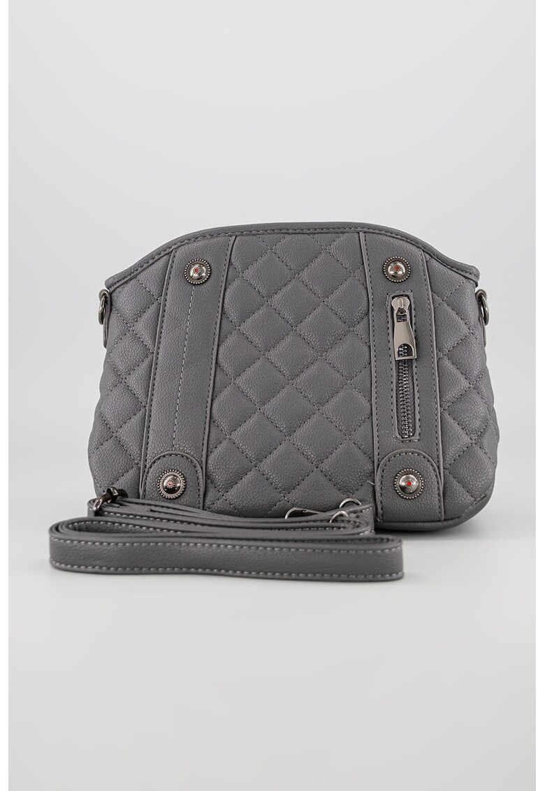 Geanta crossbody de piele ecologica cu bareta detasabila - Gri carbune