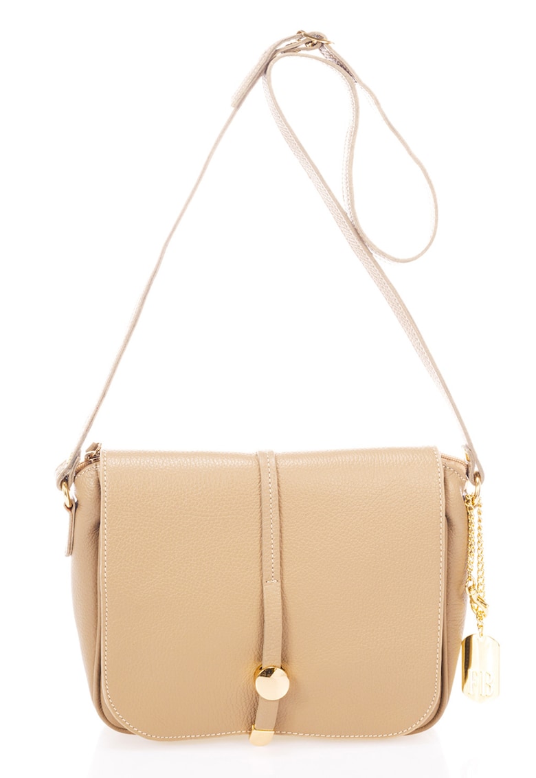 Geanta crossbody de piele cu clapa - Bej