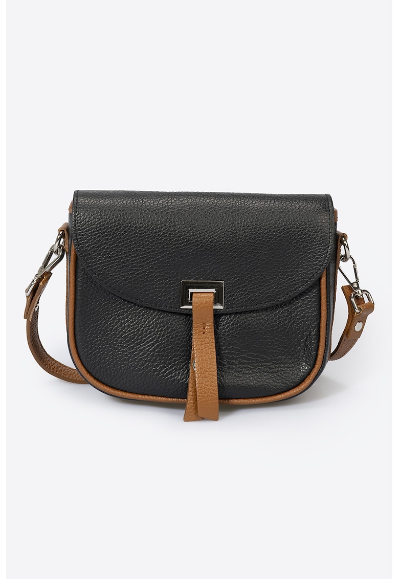 Geanta crossbody de piele - Negru/Maro scortisoara