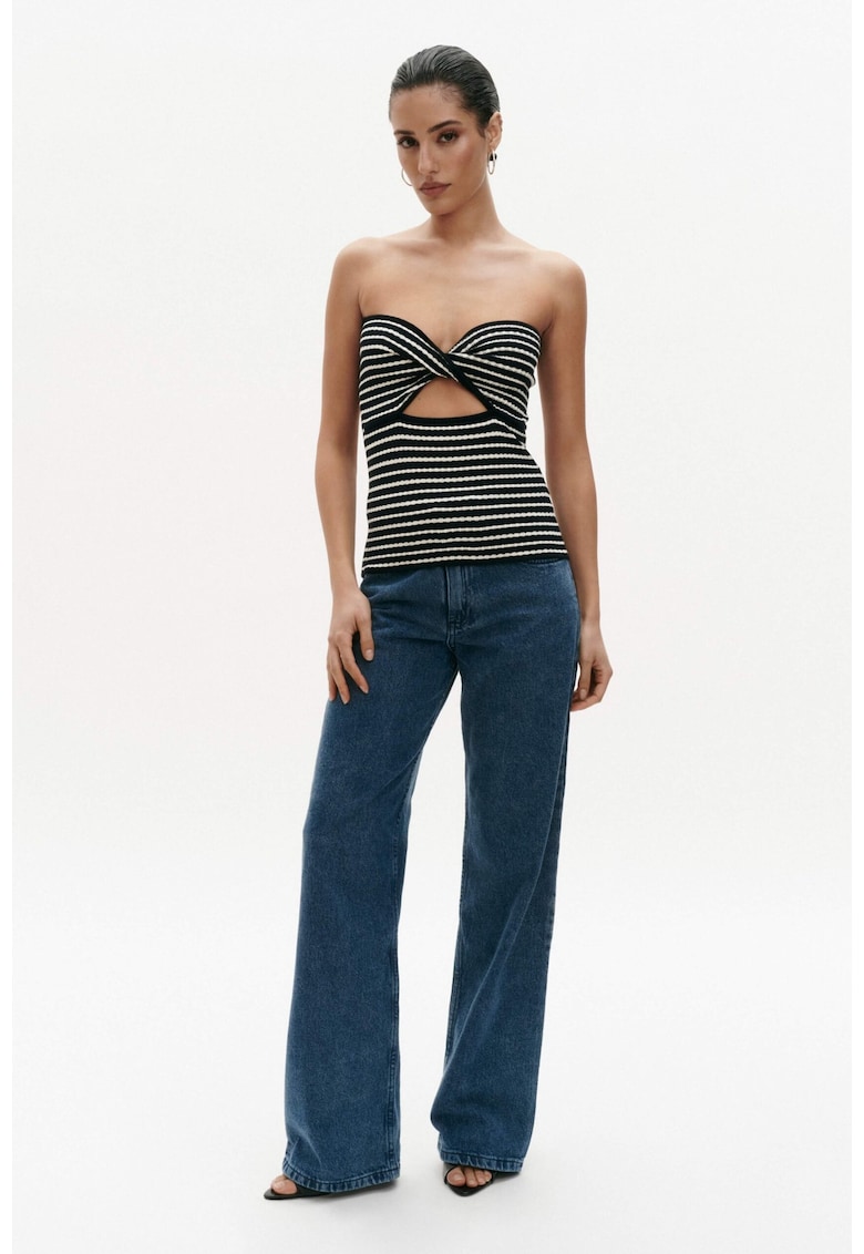 Top de dama in dungi crem–ivoire - Alb/Negru