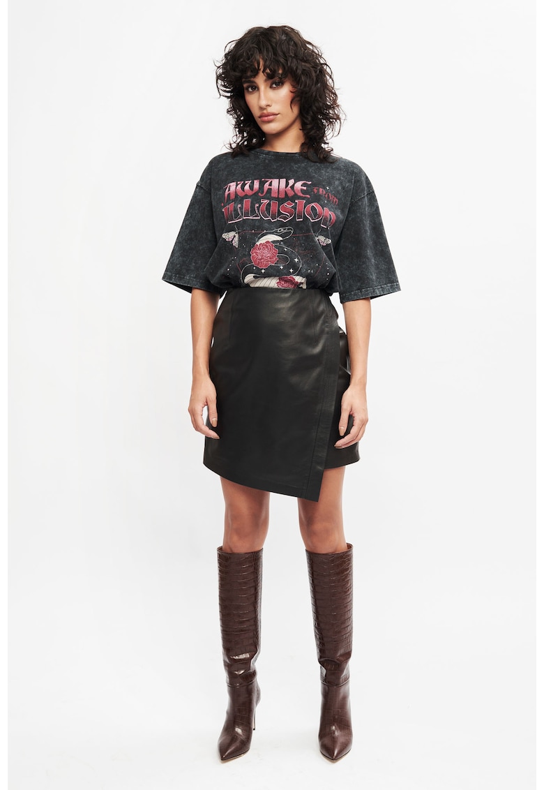 Tricou de dama cu imprimeu snake - Negru